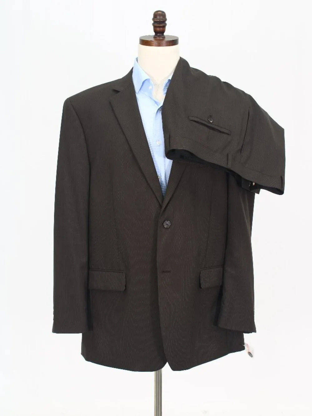 Pronto Uomo 48L 42x30 Brown Full Suit 2-Button Stripe R936